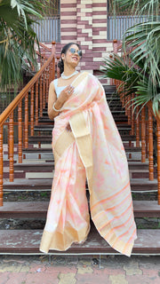 Gratifying Pink colour Printed Dola Silk Saree With Dazzling Blouse Piece